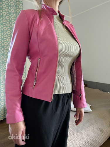 Кожаная розовая кожаная куртка высокого качества, кожаная ку (фото #1)