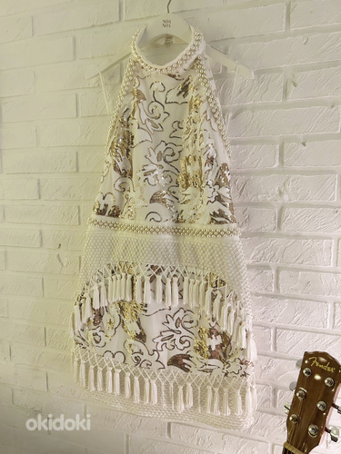 Valge kuldsete litritega pidulik sädelev kleit, XL (foto #5)