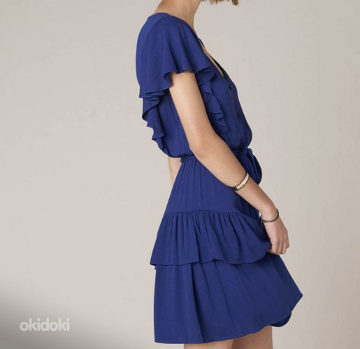 Синее качественное платье с рюшами, летнее платье с рюшами, XS/S (фото #1)
