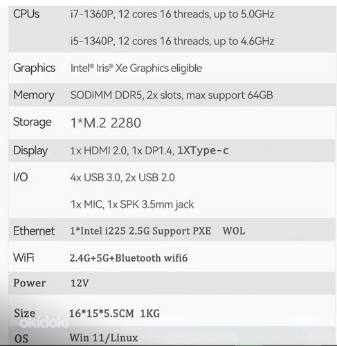 Новейший мини ПК IntelCore 13-го поколения i7-1360P (фото #7)