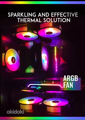 6x ARGB LED 120mm fan ventilaatorite komplekt puldiga AIGO (foto #3)