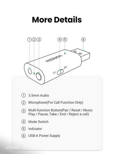 Ugreen Bluetooth 5.1 audio adapter vastuvõtja/saatja 3.5mm (foto #7)