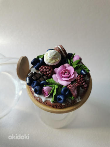 Чайный комплект с декором из полимерной глины (фото #3)