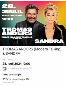 2 piletid THOMAS ANDERS&SANDRA kontserdile (1 foto / 1)