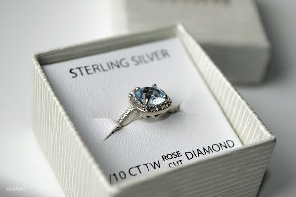 Серебряное кольцо с бриллиантами и топазом (фото #2)