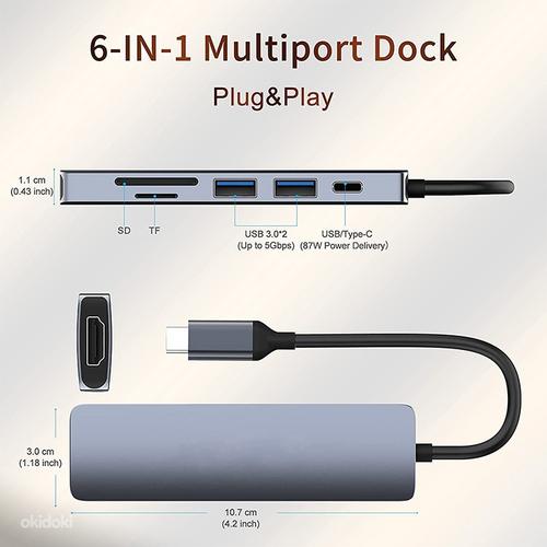 USB C hub Macbook, HDMI, SD-карта, 3x USB (фото #1)