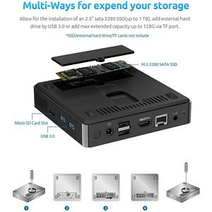 Mini PC, WiFi, BLE, 64 GB, ≥ 4 GB, 1,6 GHz, intel N3350 (4 foto / 8)