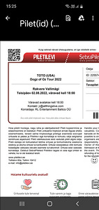 2 pileti TOTO kontserdile Rakveres (1 foto / 1)