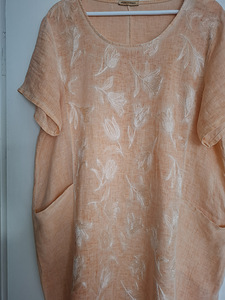100% лён! Платье персик. цвета, с вышивкой. Италия L, XL. (9 фото из 9)