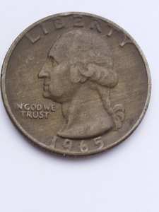 Квотер США 1965 г с изображением Д. Вашингтона. (3 фото из 9)