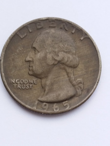 Квотер США 1965 г с изображением Д. Вашингтона. (8 фото из 9)