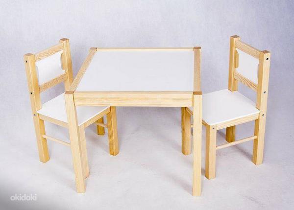 Uued laud ja 2 tooli mänd/valge (foto #1)
