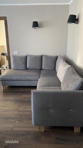 Серый бархат раскладной угловой диван (фото #2)