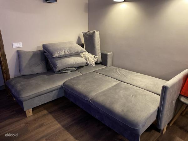 Серый бархат раскладной угловой диван (фото #10)