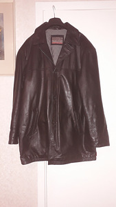 Мужская кожаная куртка, размер 56, черная
