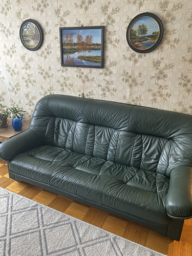Nahkmööbli komplekt: diivan + 2 tugitooli