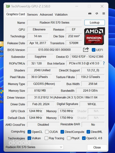 SAPPHIRE Radeon NITRO+ RX 570 8GB GDDR5 Võimalik vahetus+€ (foto #3)