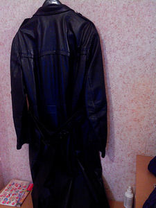 Кожаное мужское черное пальто ретростиль