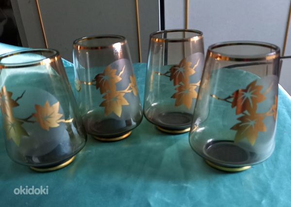 Boheemia klaasid kuldsete lehtedega 4 tk (foto #7)