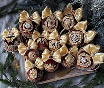 Sametest jõulupuu mänguasjade komplekt "kuld ja šokolaad"