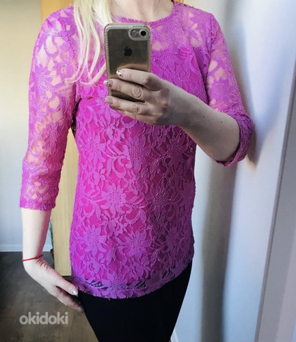Розовая блузка из кружевного материала xl (фото #2)