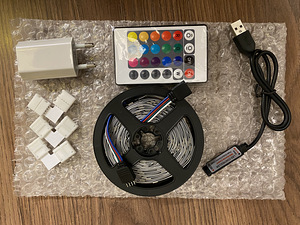 LED riba TV, 5V, RGB 5050, 5m , pult (1 foto / 2)