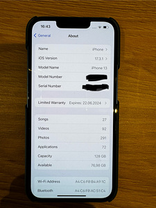 iPhone 13 128GB Sinine, 99%BH, täiuslik seisukord (6 foto / 6)