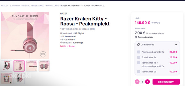 M: Razer Kraken Kitty - Roosa - Peakomplekt [UUED] (фото #7)