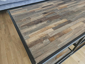 Industriaalne mosaiik-tiikpuust kohvilaud – 120×60×40 cm (7 foto / 10)