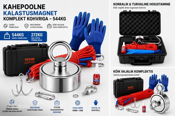 VEVOR kalastusmagneti otsimismagneti komplekt kohvriga 544kg