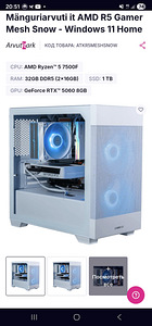AMD R5 Gamer Mesh Snow - Windows 11 Home. Ostetud 7 kuud tag (3 foto / 3)