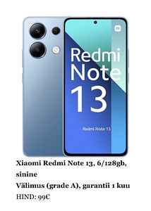 Xiaomi Redmi Note 13 6/128Gb Blue v heas korras (1 foto / 1)