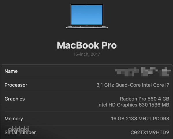 MacBook Pro 15" | Space Gray | 2017 | CTO (foto #7)