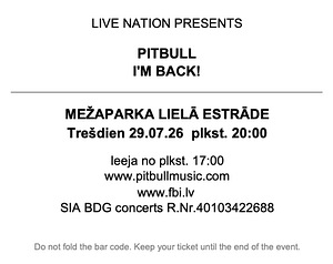 Müüa 2 VIP piletit PITBULLI kontserdile – I'M BACK! (2 foto / 2)