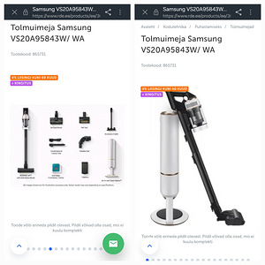 Tolmuimeja Samsung VS20A95843W/ WA (2 foto / 3)