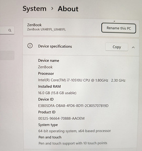 Asus ZenBook 14” i7-10510U, 16GB, 1TB SSD, GeForce MX 250 (2 foto / 3)