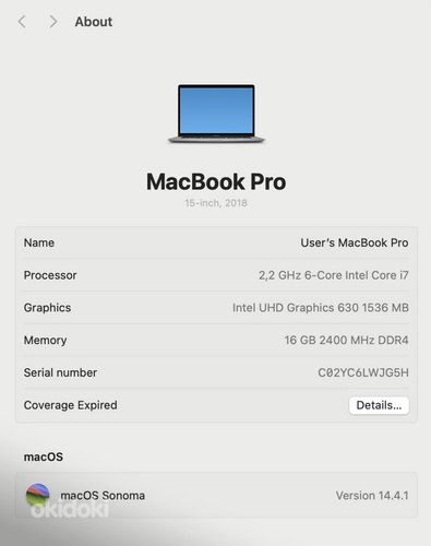 Macbook Pro 15 дюймов 2018 256 ГБ (фото #7)