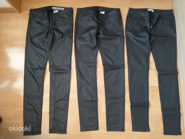 Черные брюки под кожу (стрейч 36,/Ся 34/XS (фото #3)