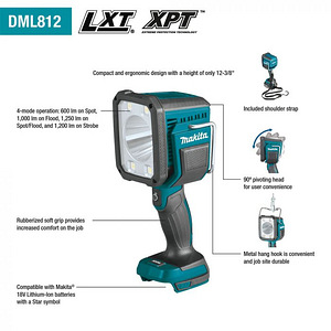 UUS LED akulamp Makita14,4/ 18V DML812 Z aku BL1860B 6.0Ah (1 foto / 3)