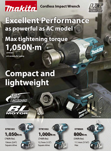 Uus 1050Nm 18V Makita DTW1001 Z löökmutrikeeraja 6.0Ah aku (1 foto / 2)
