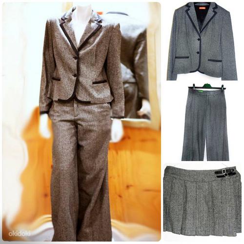 Стильный теплый костюм Mosaic- пиджак-брюки- юбка, S-M-36-38 (фото #1)