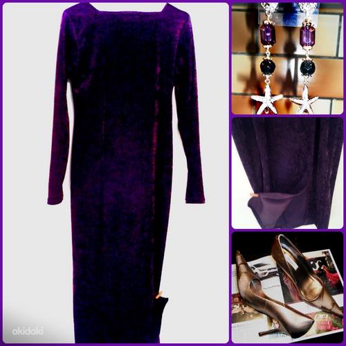 Элегантное длинное фиолетовое платье из бархата-стрейч, S-M (фото #3)