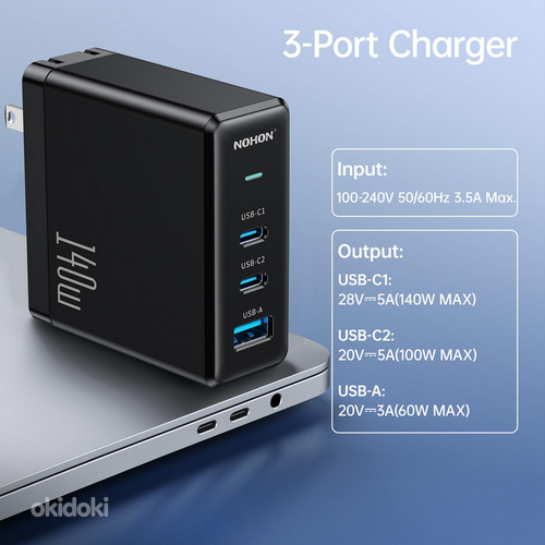 Быстрая зарядкa NOHON USB-C Fast Charger Adapter:140W PD3.0 (фото #4)