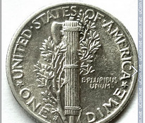 Монета серебренная 10 центов американских 1944 года