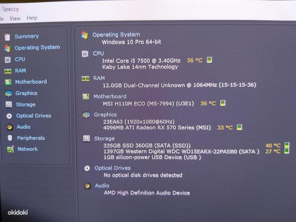 Mänguarvuti i5/12GB DDR4/RX570 4GB/360SSD/1500HDD (foto #9)