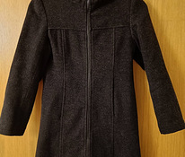 Темно-серое пальто с капюшоном (65% шерсти) для размера 140/146