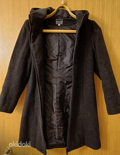 Темно-серое пальто с капюшоном (65% шерсти) для размера 140/146 (фото #3)