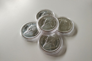 Lõuna-Aafrika Krugerrand hõbemündid (5x 1 oz) (2 foto / 2)