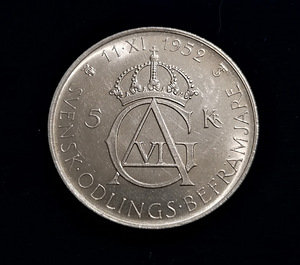 Originaal rootsi hõbe 5 kronor 1952 (1 foto / 2)