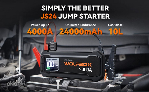 WOLFBOX 4000A 24000mAh 88Wh jumpstarter käivitusaku